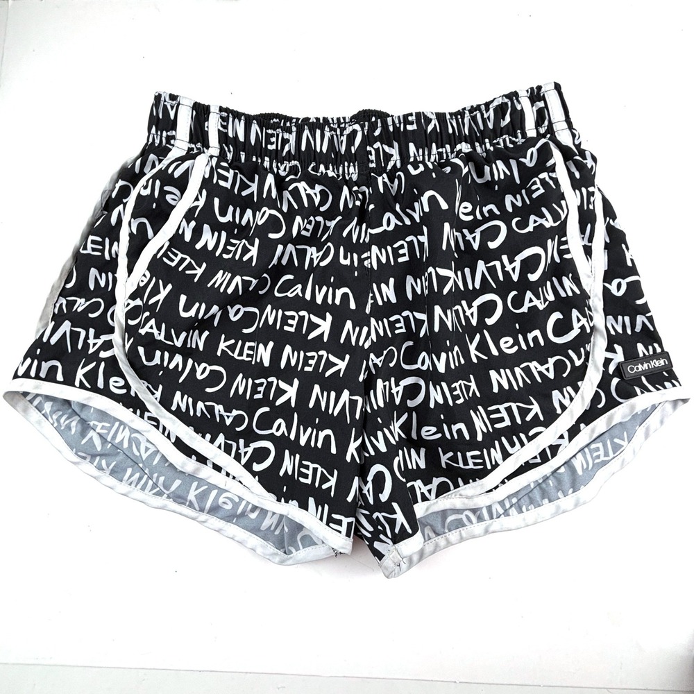Calvin Klein Performance Shorts Womens Small Black White Logo Print Sporty Gym